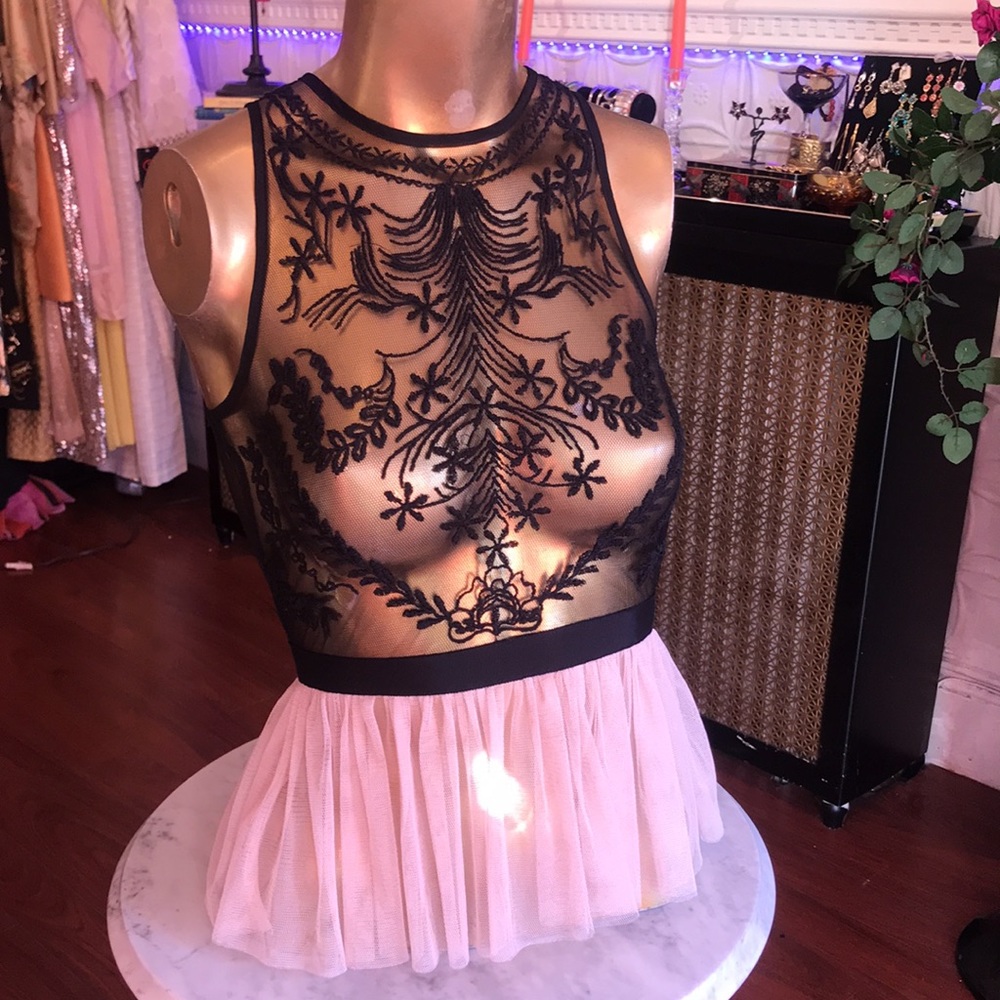 DO + BE MESH AND EMBROIDERED SHEER TOP